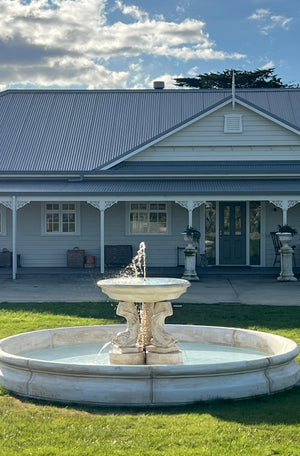 The Caspian Fountain is a large, elegant water feature comprising of a large bowl held up by three spouting fish in a generous 4 metre surround. This fountain adds delightful blue space artistry to any landscape setting.

This fountain works wonderfully on a lawn, or terrace or nestled in an herbaceous border. It makes an impressive focal point in a formal flower bed or in a turning circle at the entrance to a property.