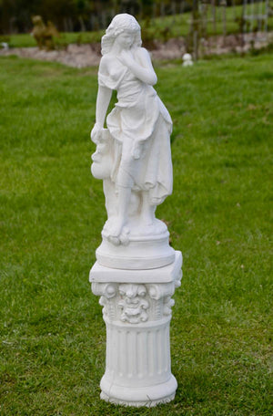 The Faraway Garden Pandora is a graceful garden statue depicting the famous heroine of Greek mythology who's name means "all-gifted" or "all-giving".  She works wonderfully as a statue raised on a pedestal in a formal flower bed, a rose garden or nestled in an herbaceous border. She is beautiful with our sepia wash for an aged effect.