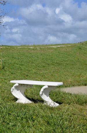 While away the hours on this beautiful, classically proportioned curved bench seat with unique seat supports in the shape of a breaking wave.